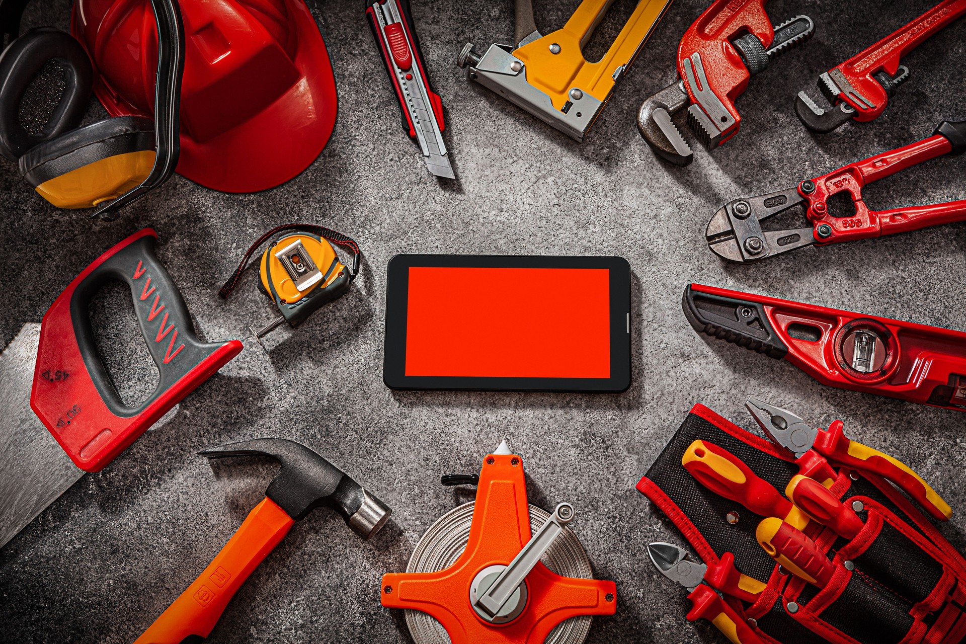 Big Set Of Construction Tools Mock Up With Free Space For Your Text